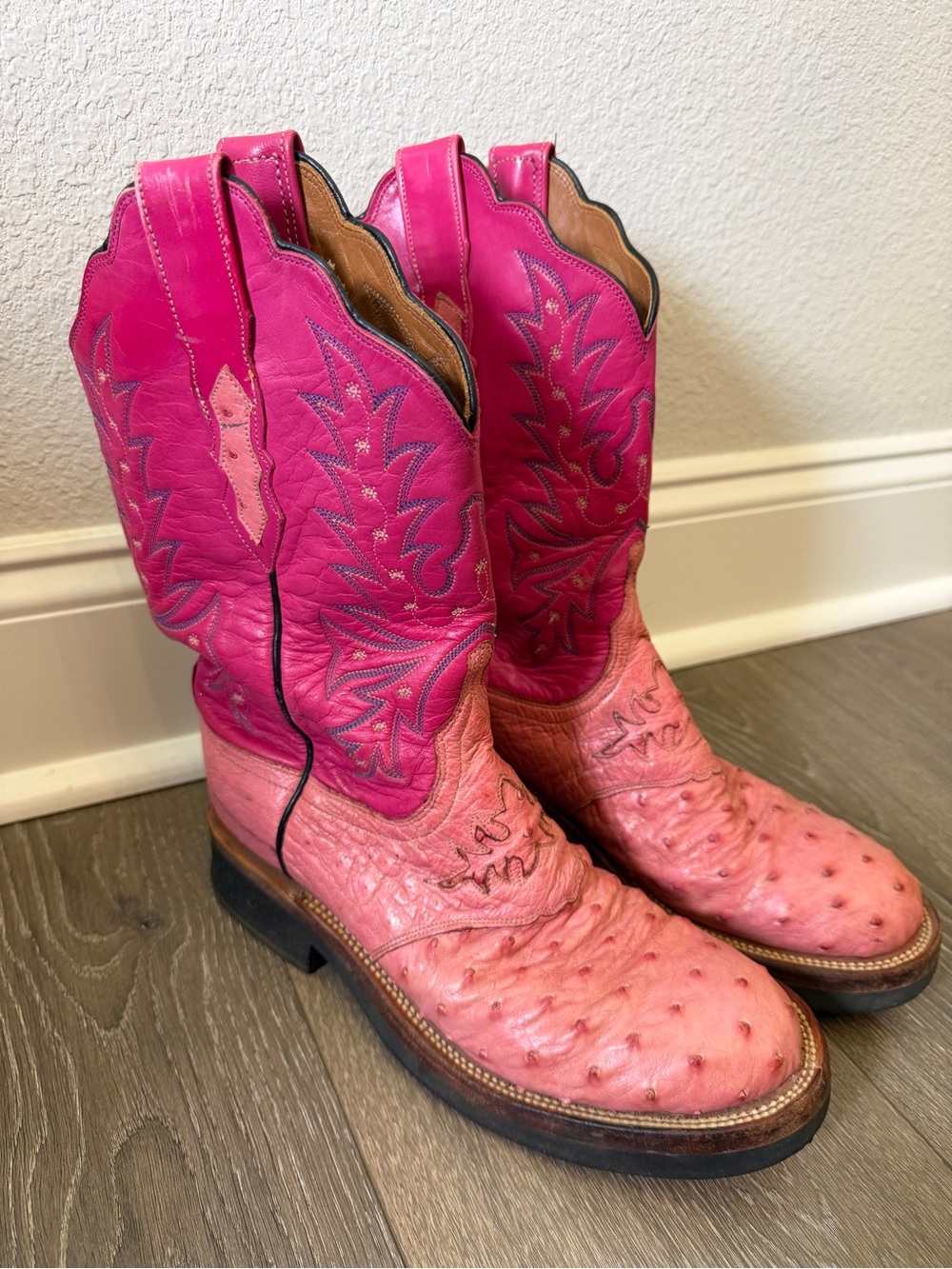 Lucchese 2000 Pink Full Quill Ostrich Saddle  Womens Cowgirl Boot Size 8.5 B